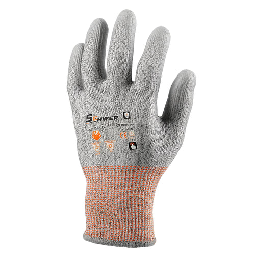 ANSI A6 Cold Resistant Cut Resistant Gloves 15-Gauge PU Rough Palm Coated-Core CR3088-W