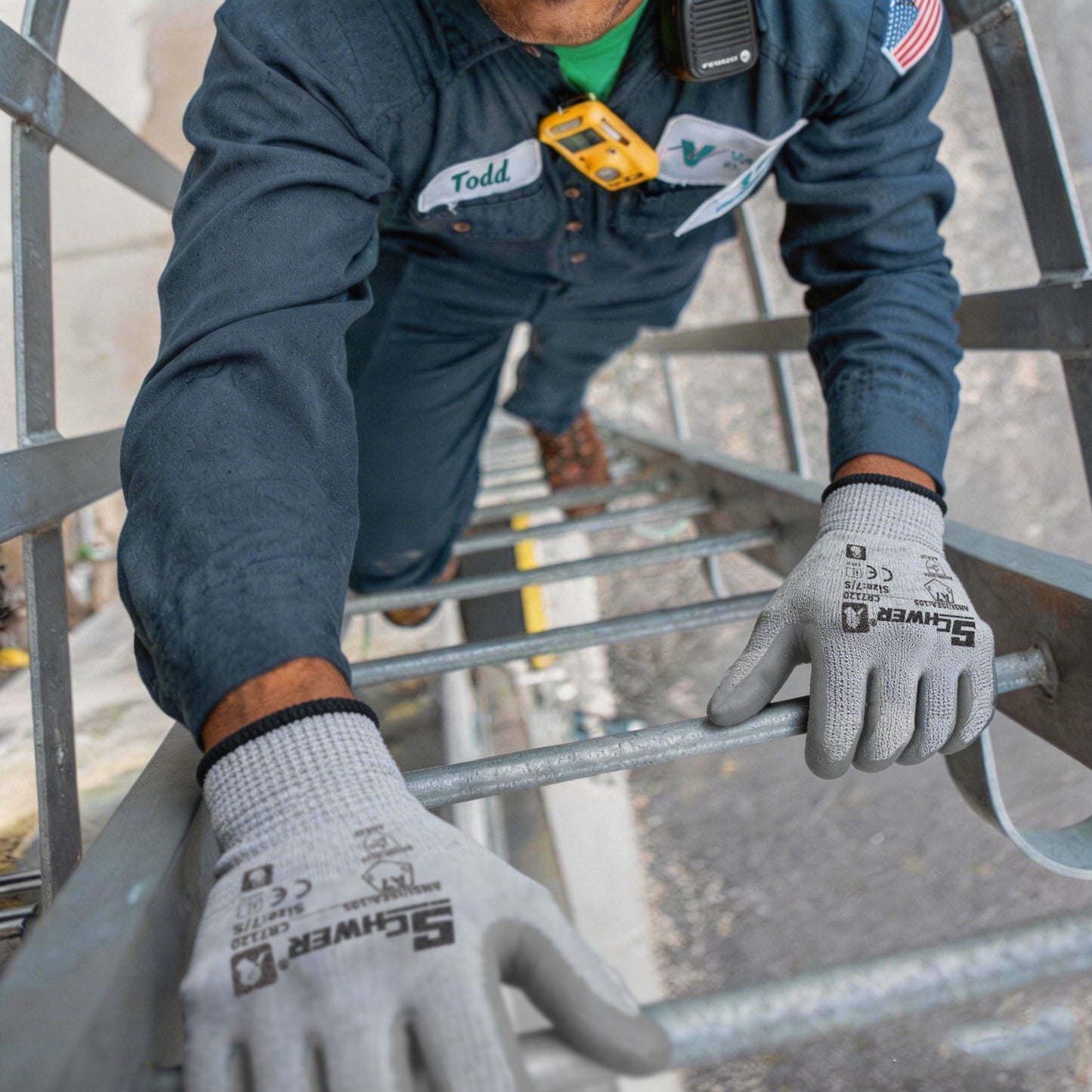 Schwer®ANSI A7 Cut Resistant Gloves 13-Gauge Polyurethane Rough Palm Coated Gloves-Core CR7120