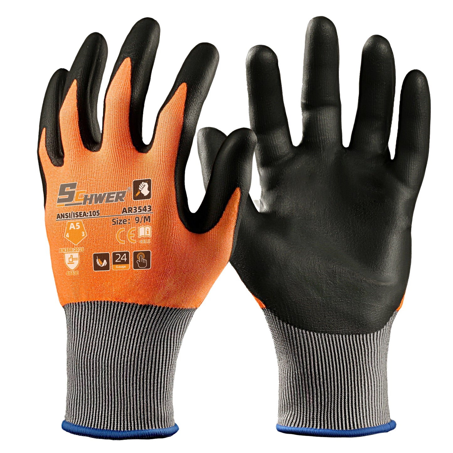 AR3543 ANSI A5 cut resistant gloves front and back views