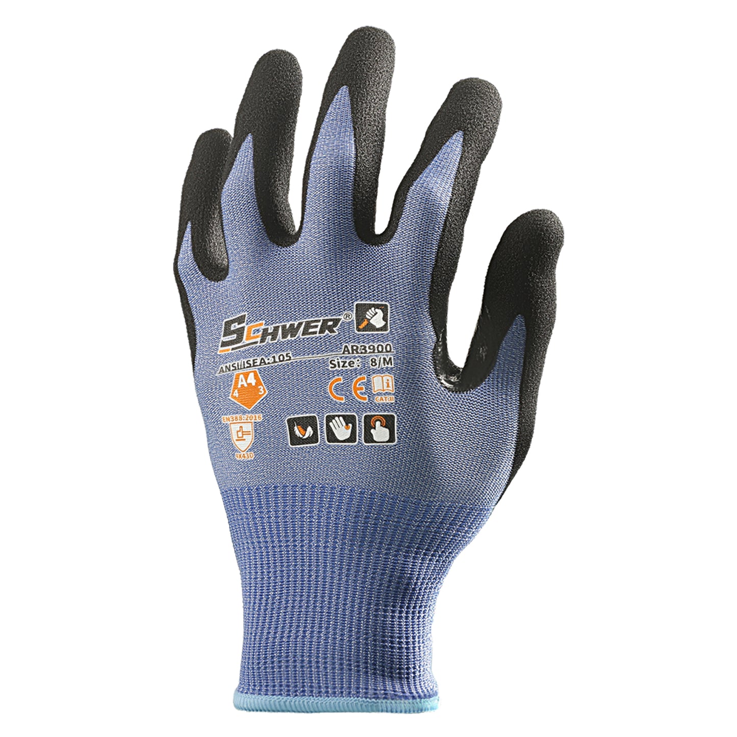 Schwer® Air AR3900 ANSI A4 cut resistant gloves 18-Gauge NBR  Sandy Foam Palm Coated Gloves