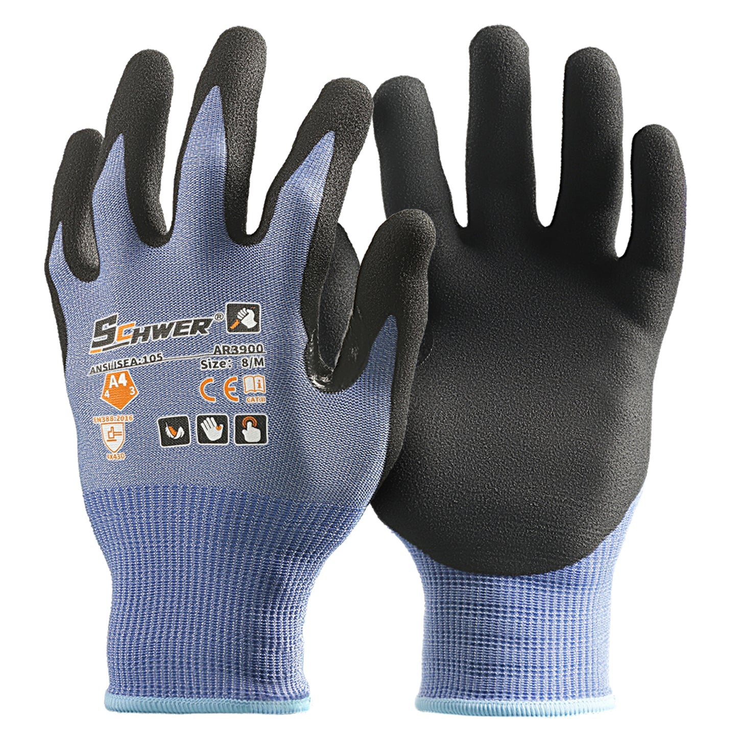 Schwer® Air AR3900 ANSI A4 cut resistant gloves 18-Gauge NBR  Sandy Foam Palm Coated Gloves
