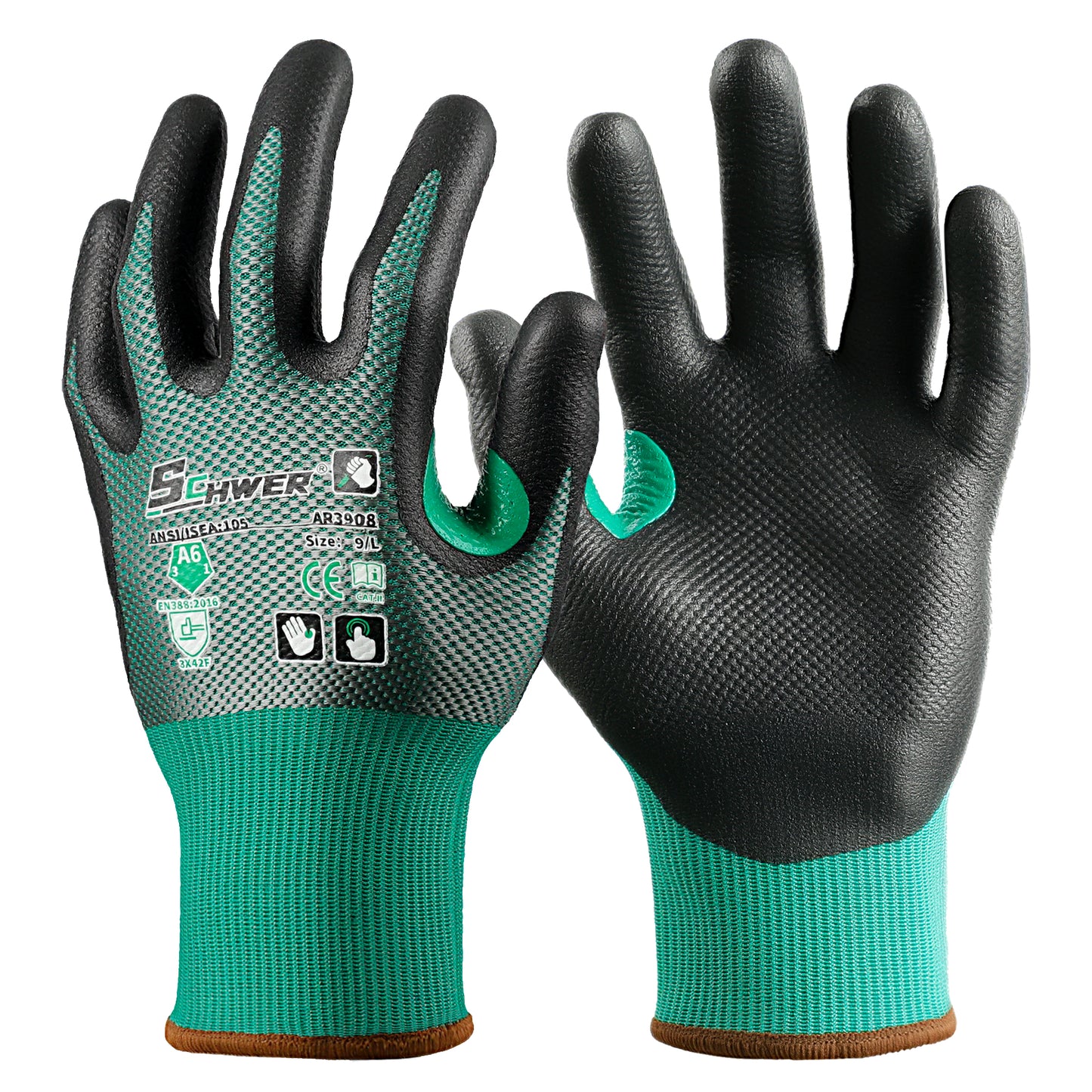 Schwer® ANSI A6 Cut Resistant Gloves 18-Gauge NBR Ultra Foam Palm Coated Gloves-Air AR3908