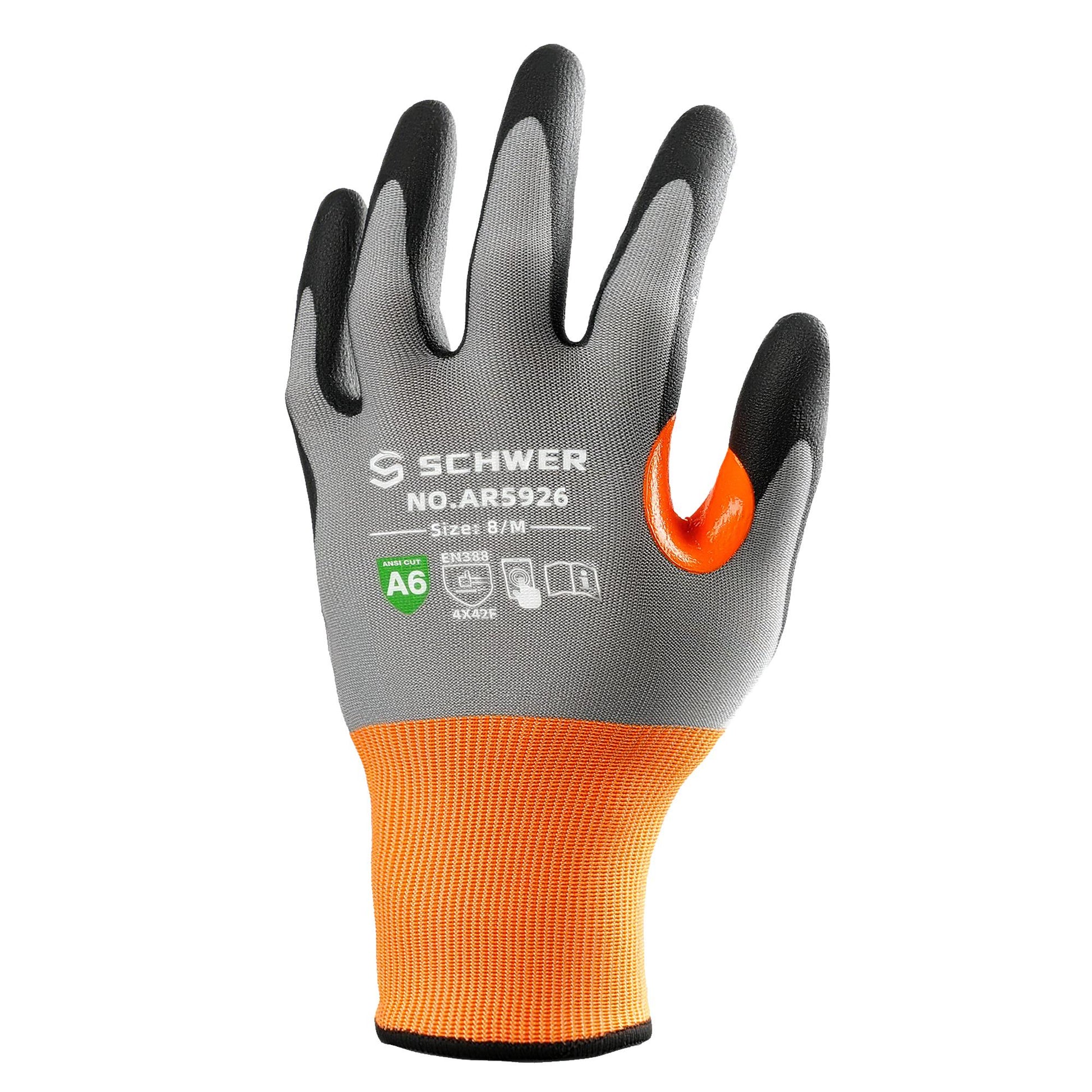 Schwer® ANSI A6 Cut Resistant Gloves 21-Gauge NBR Sandy Foam Palm Coated Gloves-Air AR5926