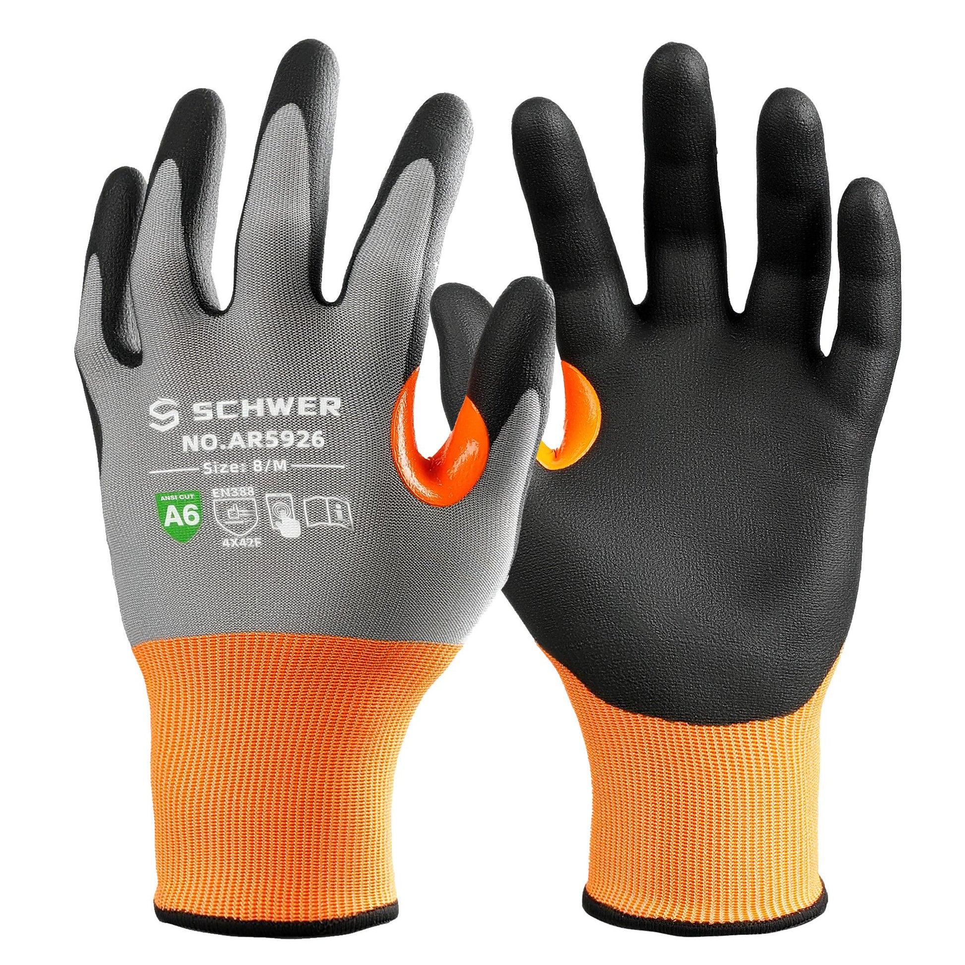 Schwer® ANSI A6 Cut Resistant Gloves 21-Gauge NBR Sandy Foam Palm Coated Gloves-Air AR5926