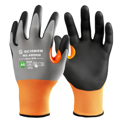 Schwer® ANSI A6 Cut Resistant Gloves 21-Gauge NBR Sandy Foam Palm Coated Gloves-Air AR5926