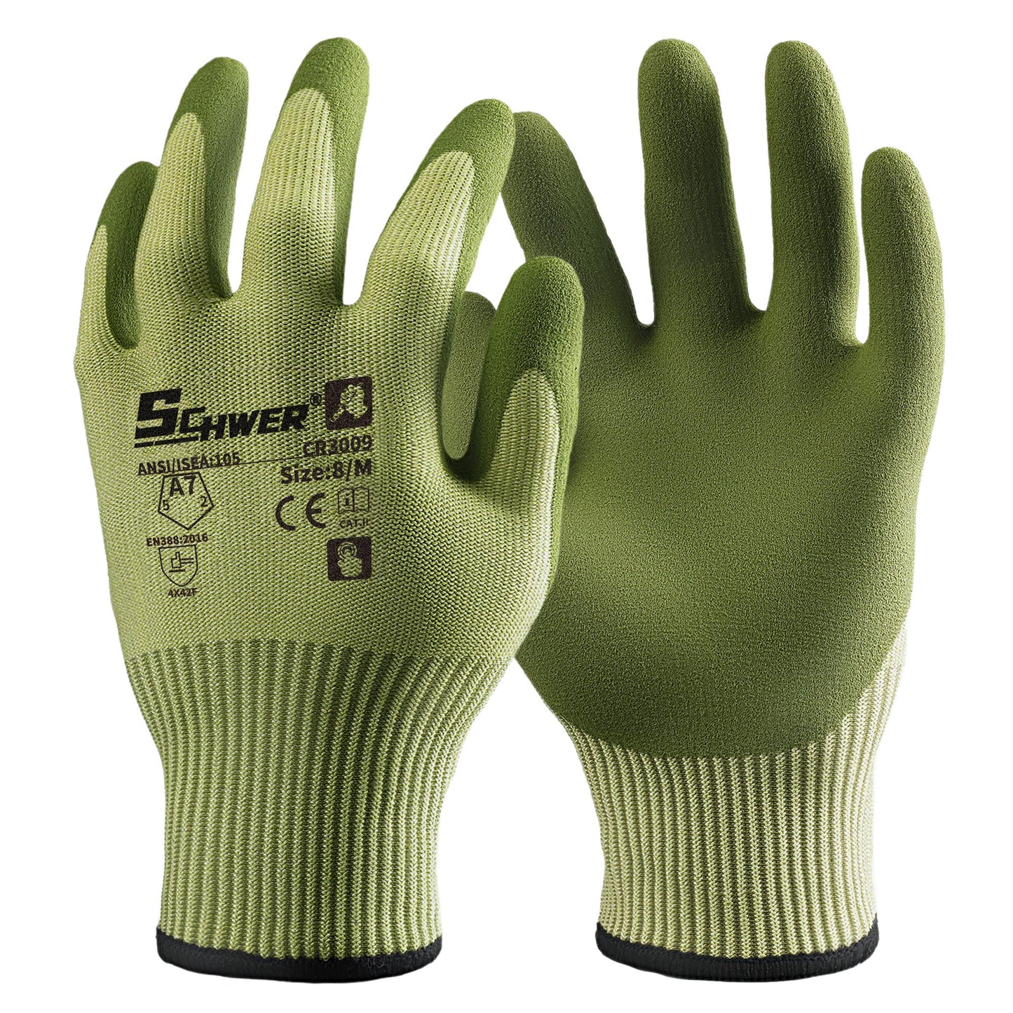 Schwer® ANSI A7 Cut Resistant Gloves 13-Gauge NBR Sandy Foam Palm Coated Gloves-Core CR3009