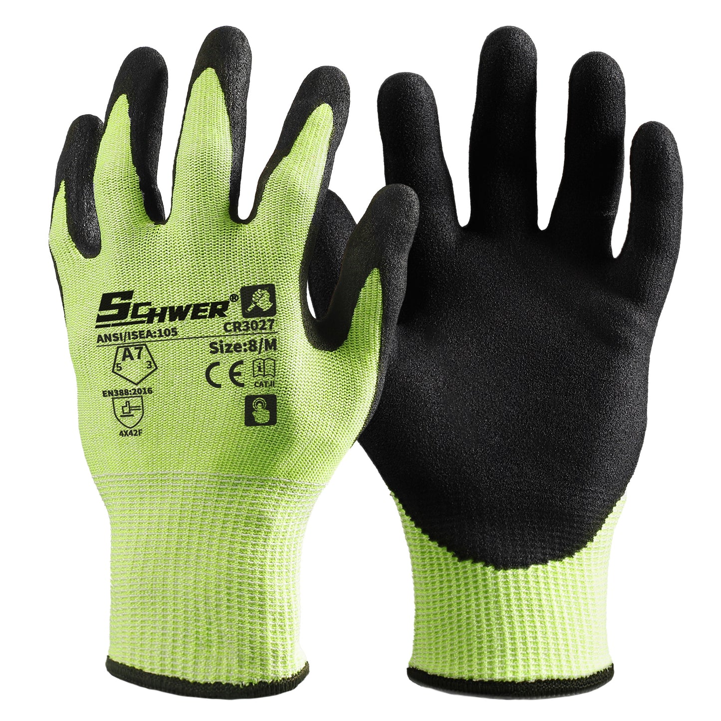 A7 Cut Resistant Gloves 13-Gauge NBR Sandy Foam Palm Coated Gloves-Core CR3027