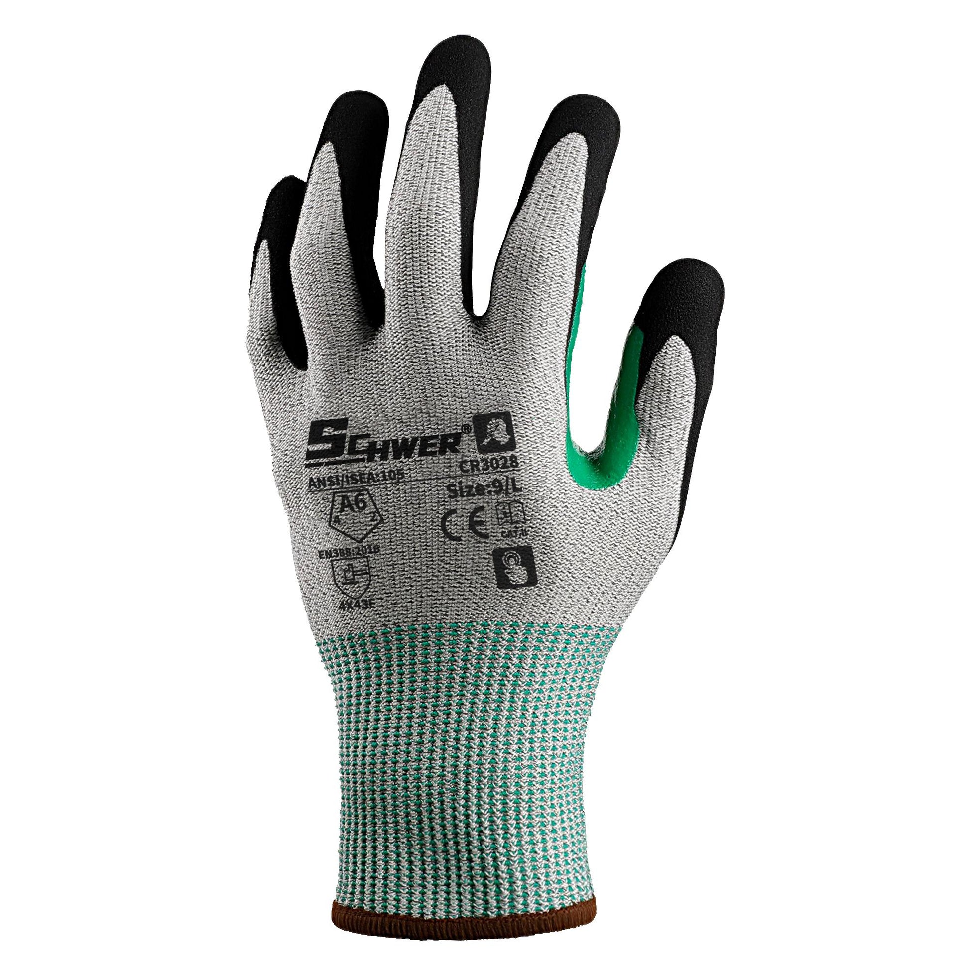 Schwer® ANSI A6 Cut Resistant Gloves 13-Gauge NBR Sandy Foam Palm Coated Gloves-Core CR3028