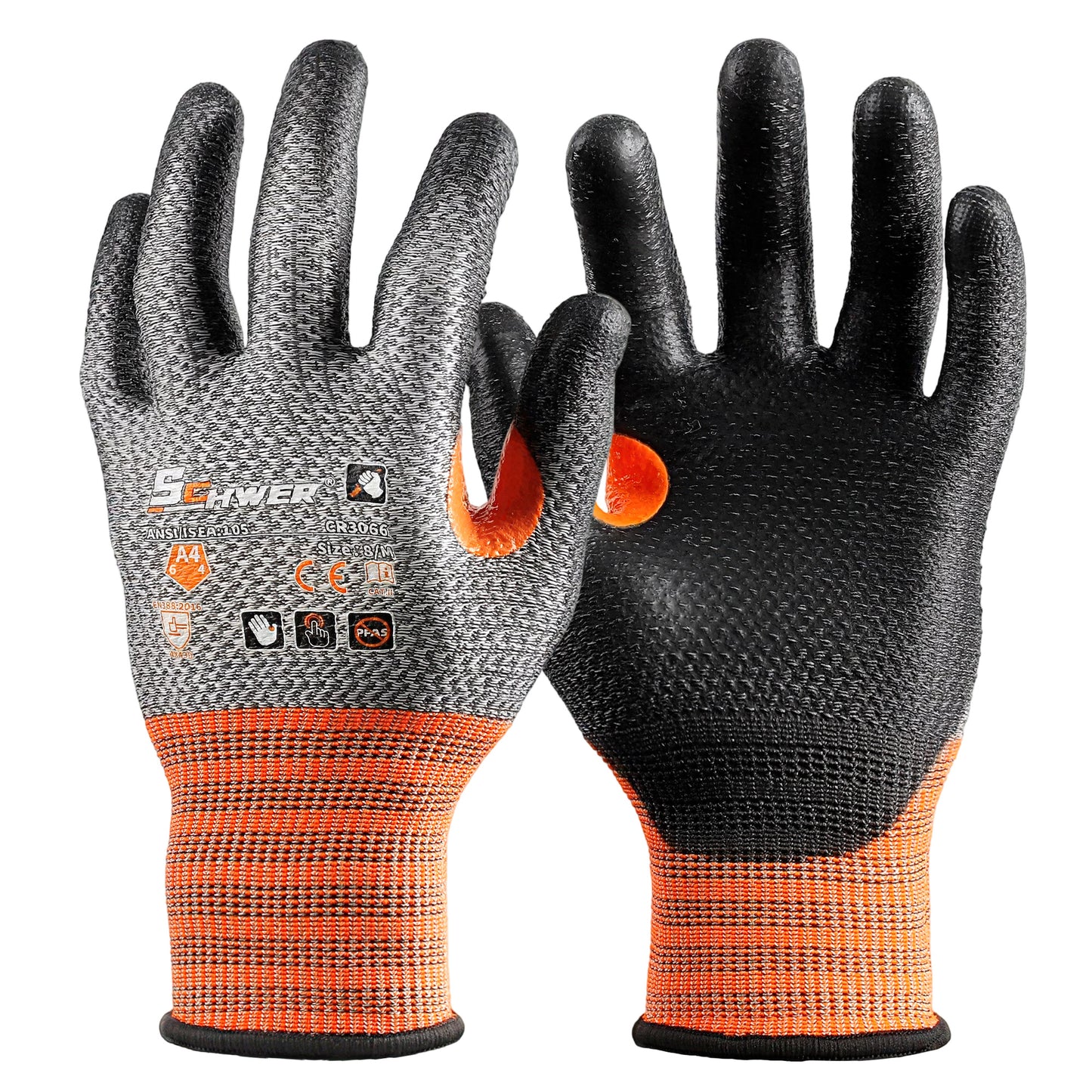 Schwer®ANSI A4 Cut Resistant Gloves 13-Gauge PU Rough Palm Coated Gloves- Core CR3066