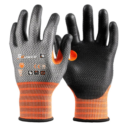 Schwer®ANSI A4 Cut Resistant Gloves 13-Gauge PU Rough Palm Coated Gloves- Core CR3066