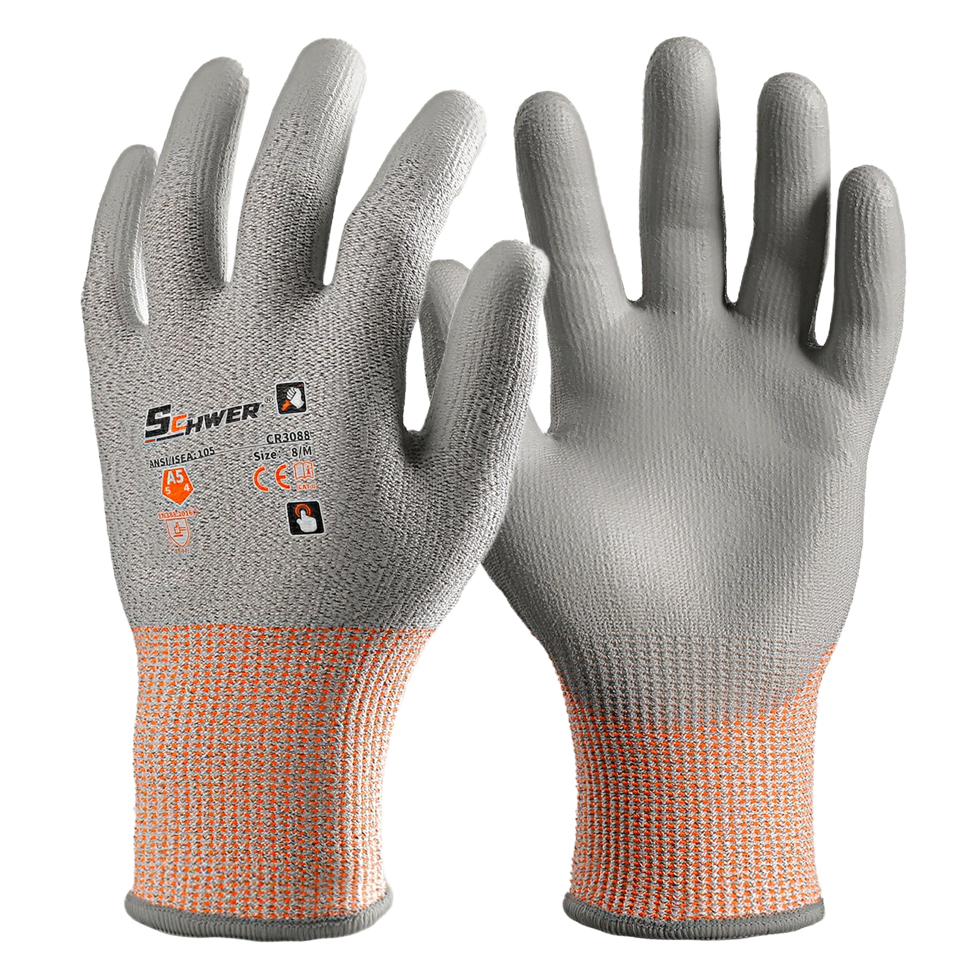 Schwer®ANSI A5 Cut Resistant Gloves 13-Gauge PU Rough Palm Coated Gloves-Core CR3088