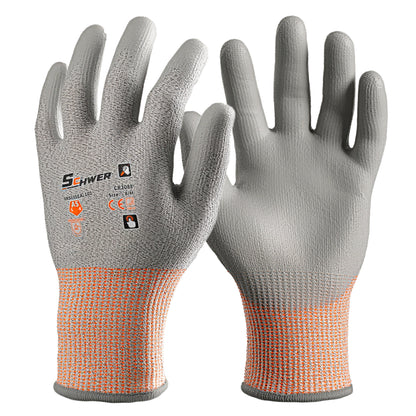 Schwer®ANSI A5 Cut Resistant Gloves 13-Gauge PU Rough Palm Coated Gloves-Core CR3088