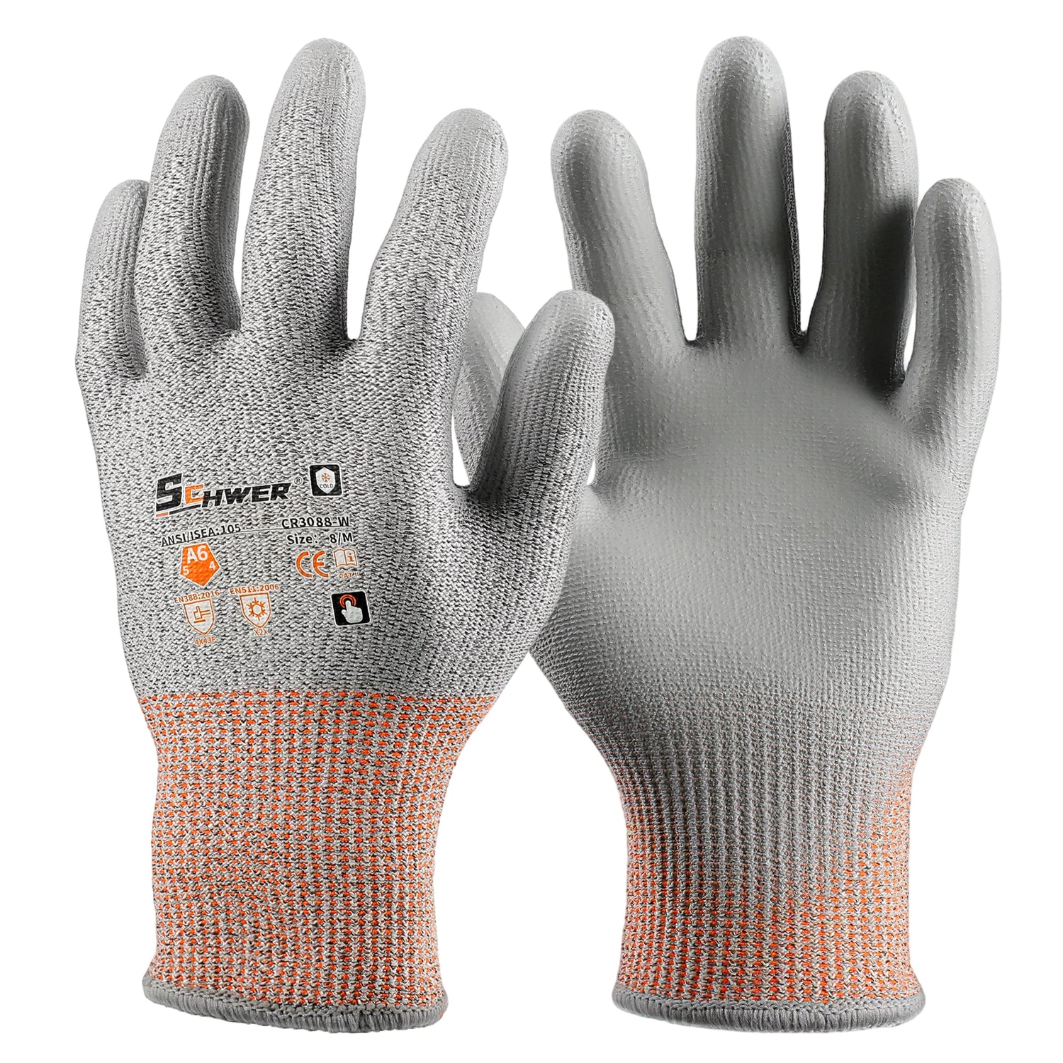 Schwer®ANSI A6 Cold Resistant Cut Resistant Gloves 15-Gauge PU Rough Palm Coated-Core CR3088-W