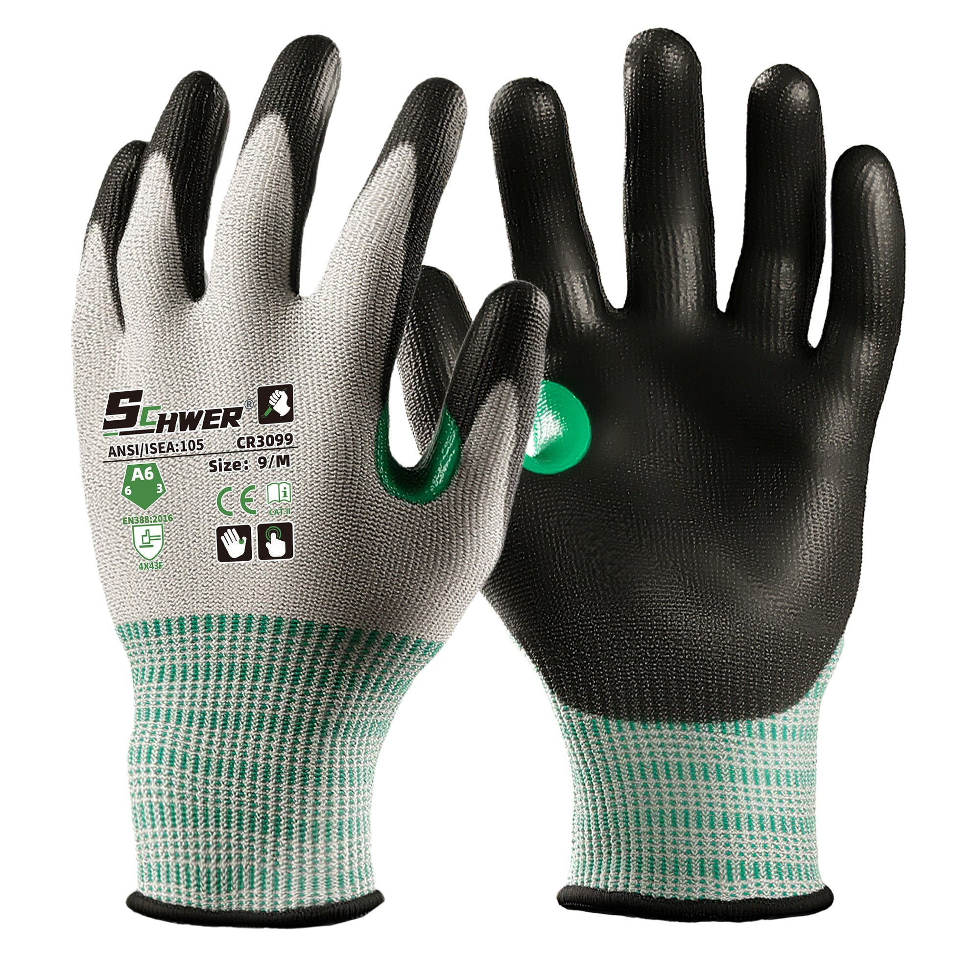 CR3099 ANSI A6 cut resistant gloves front and back views
