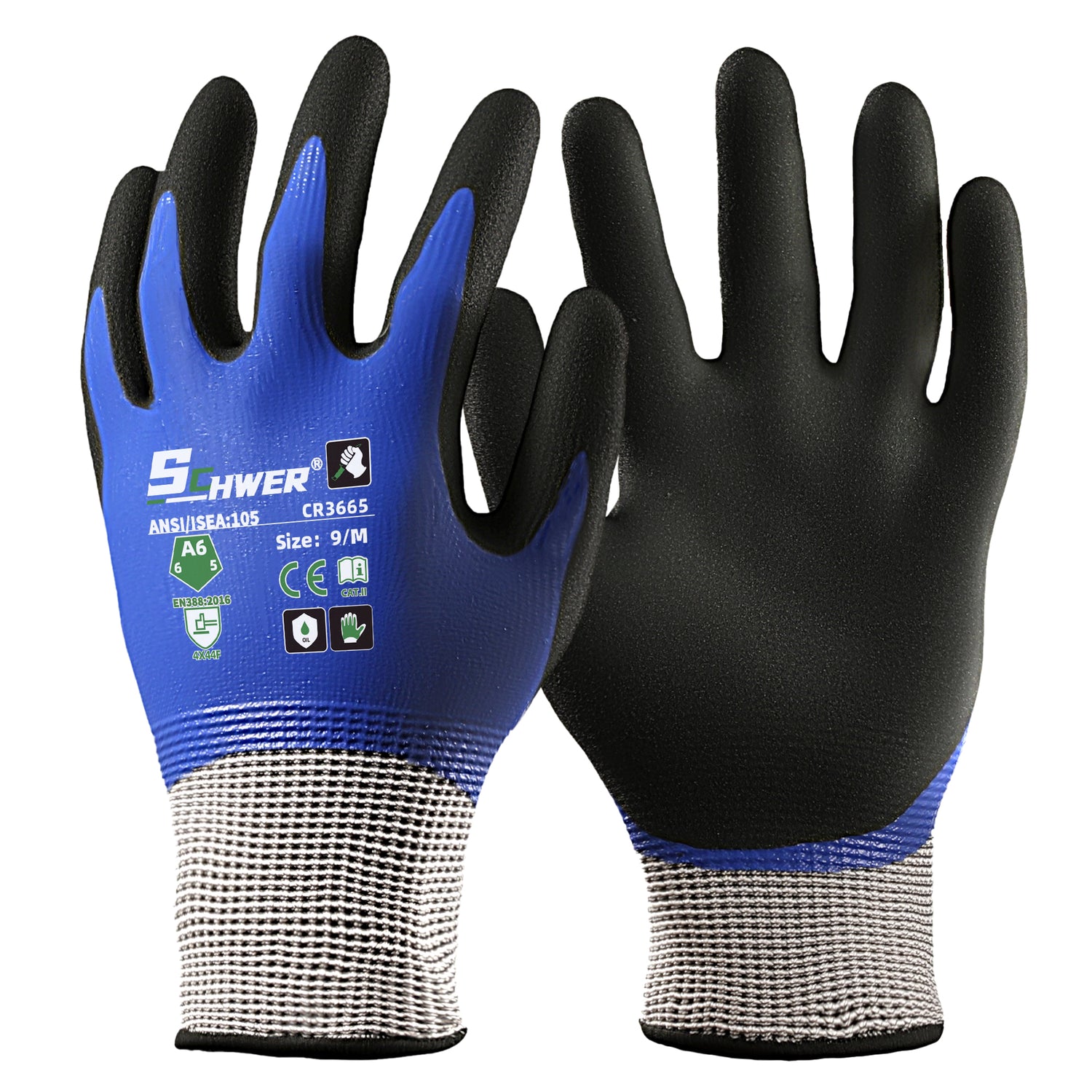 CR3665 ANSI A6 cut resistant gloves front and back views