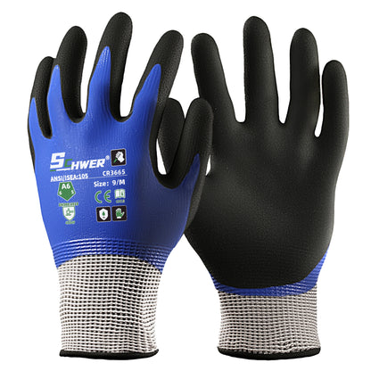 CR3665 ANSI A6 cut resistant gloves front and back views
