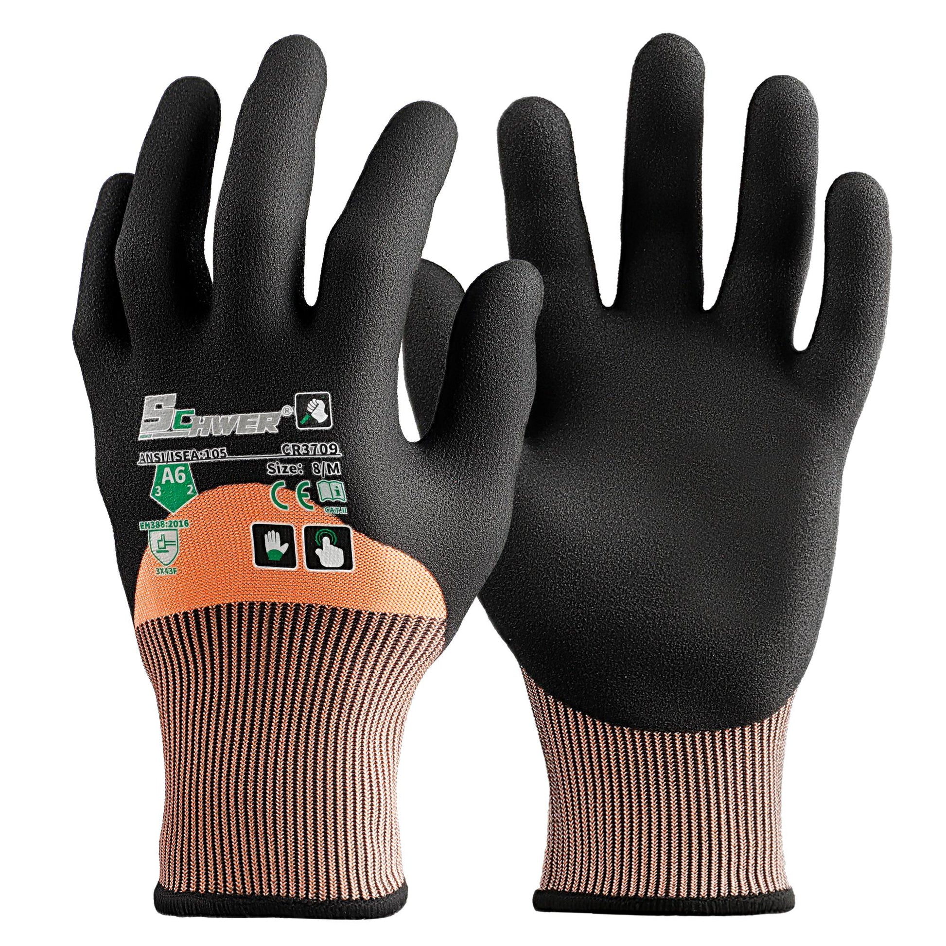 Schwer® ANSI A6 Cut Resistant Gloves 18-Gauge NBR Sandy Foam Knuckle Coated Gloves-Core CR3709