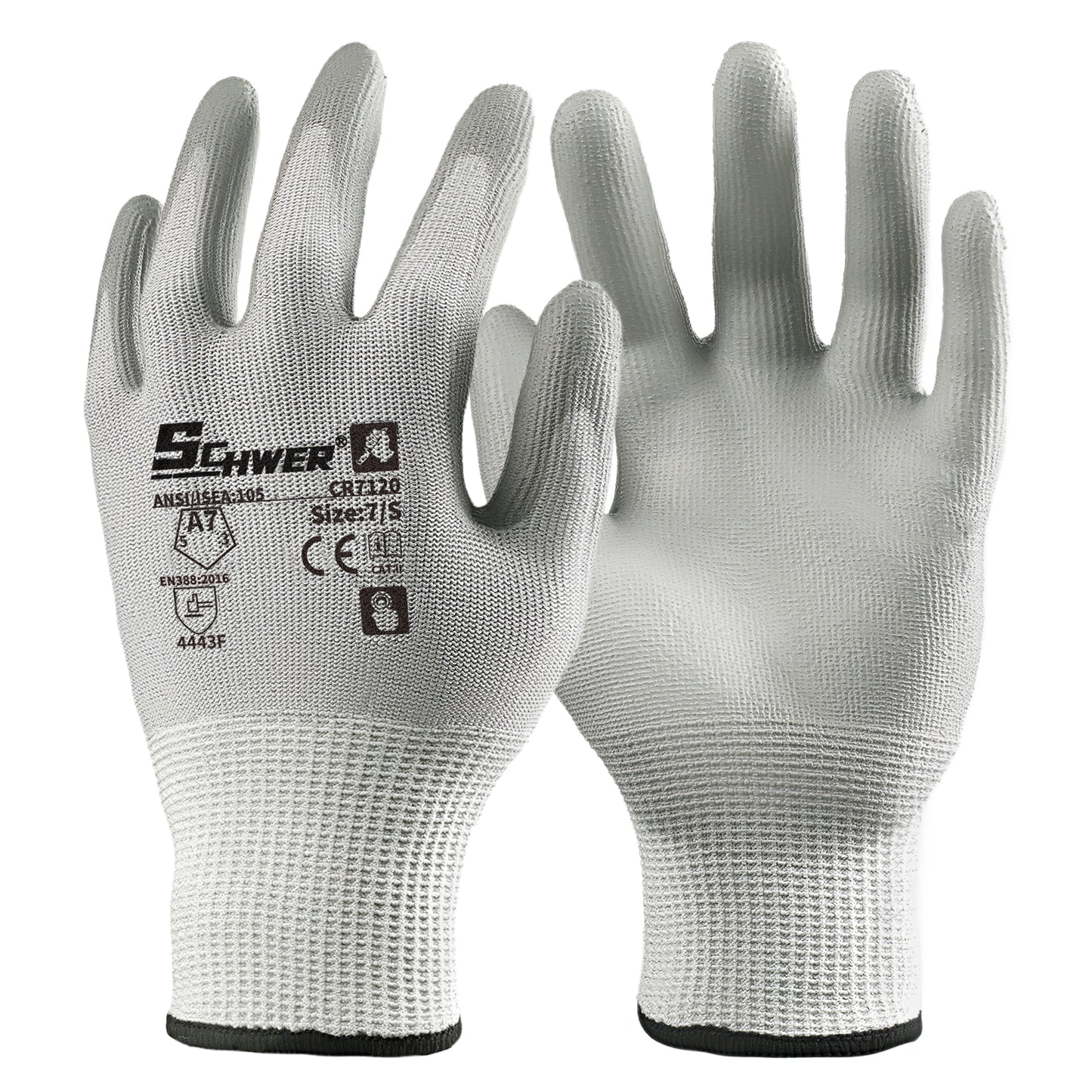 Schwer® ANSI A7 Cut Resistant Gloves 13-Gauge Polyurethane Rough Palm Coated Gloves-Core CR7120
