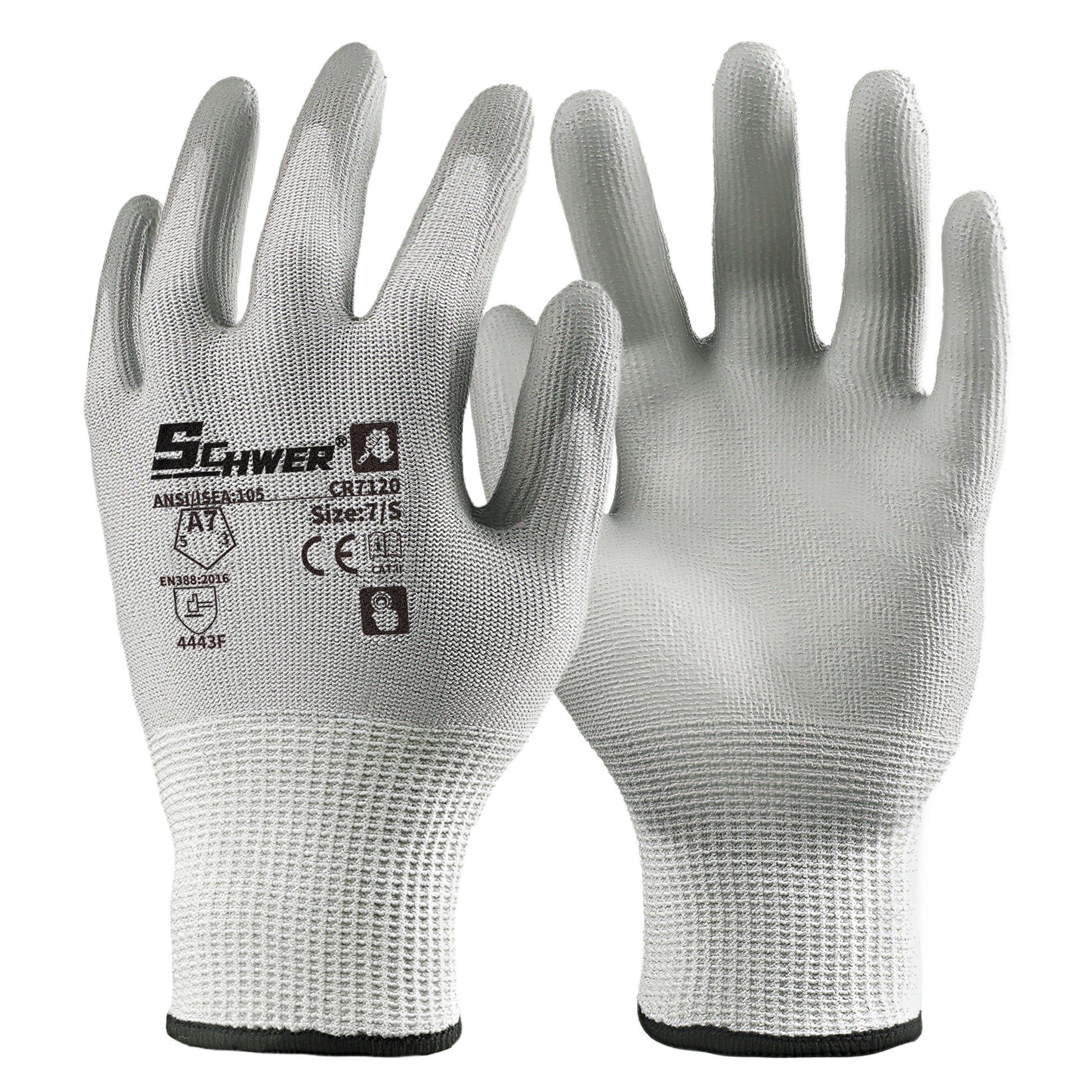 Schwer® ANSI A7 Cut Resistant Gloves 13-Gauge Polyurethane Rough Palm Coated Gloves-Core CR7120