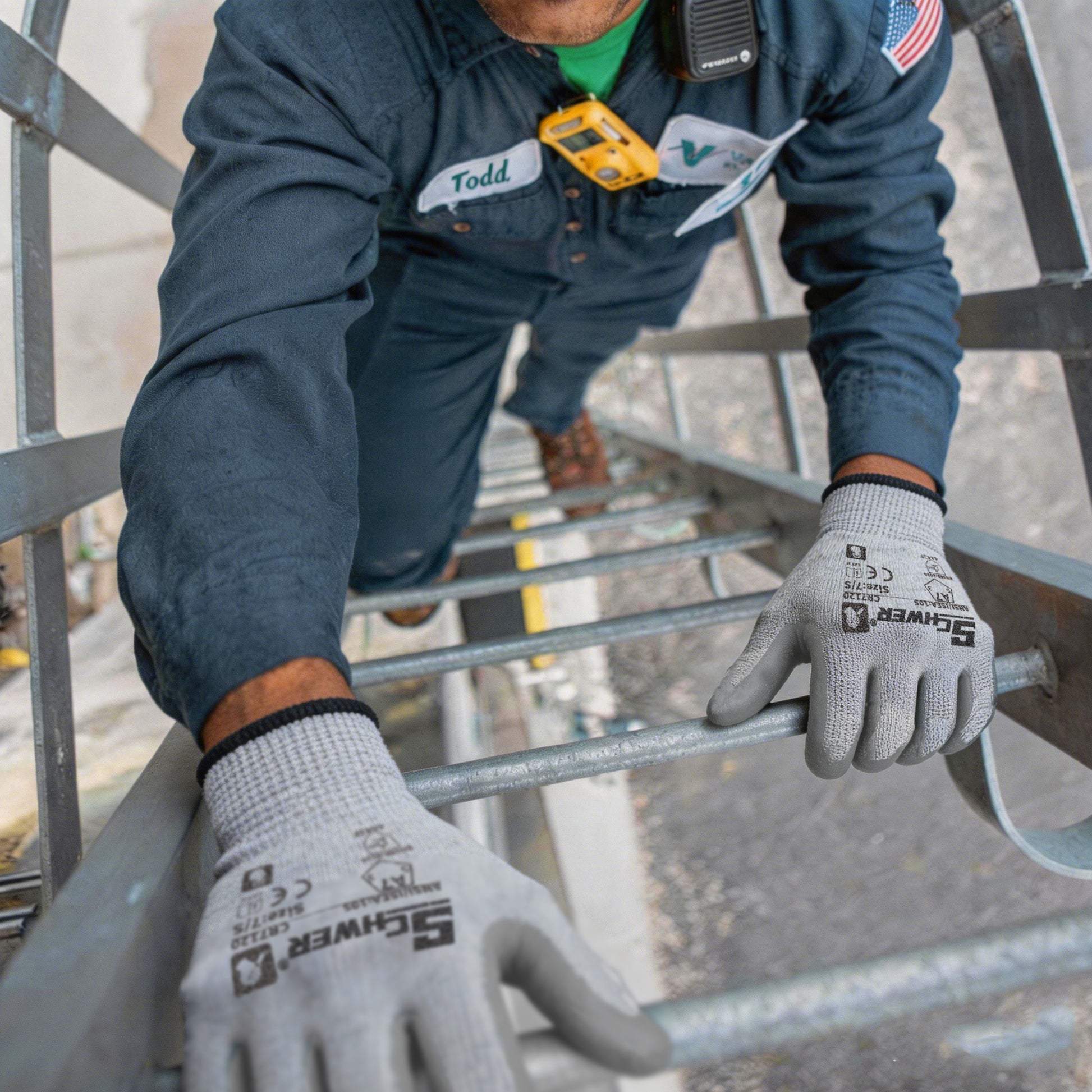 Schwer®ANSI A7 Cut Resistant Gloves 13-Gauge Polyurethane Rough Palm Coated Gloves-Core CR7120