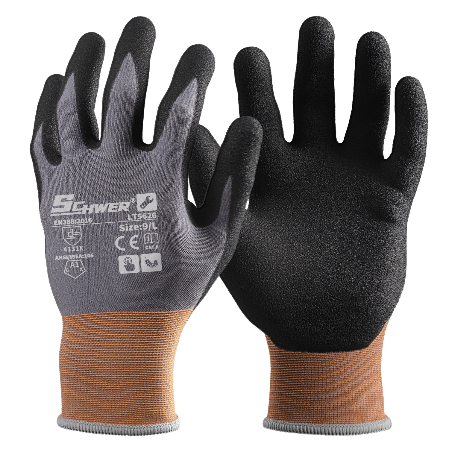Schwer®ANSI A1 15G Nitrile Coated Work Gloves NBR Sandy Foam Palm Coated Work Gloves-Lite LT5626