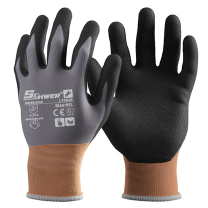 Schwer®ANSI A1 15G Nitrile Coated Work Gloves NBR Sandy Foam Palm Coated Work Gloves-Lite LT5626