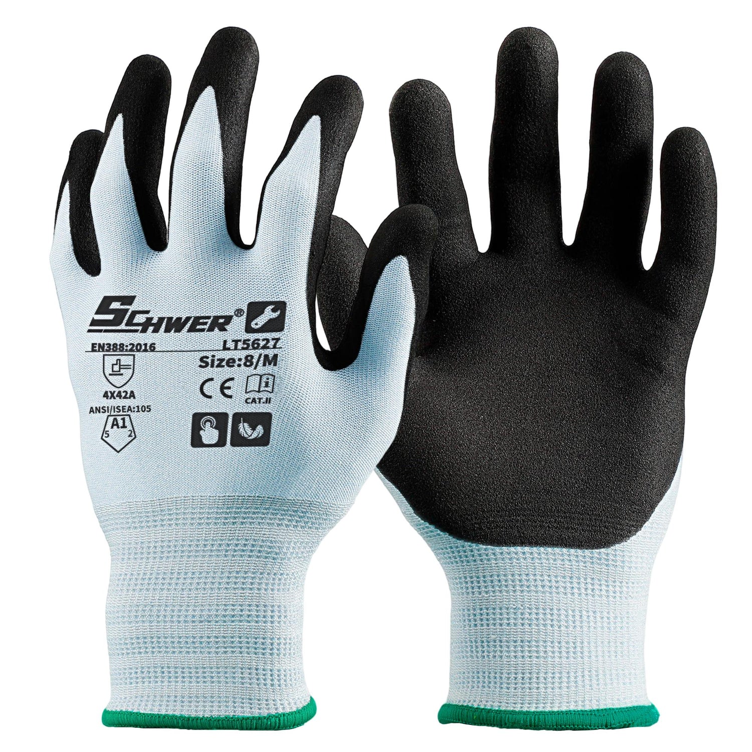 Schwer® ANSI A1 18G Nitrile Coated Work Gloves NBR Sandy Foam Palm Coated Work Gloves-Lite LT5627