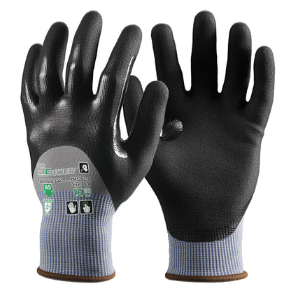 Schwer® ProMax PM3202 ANSI A9 cut resistant gloves 18-Gauge NBR Flat Sandy Foam Knuckle/Palm Coated Gloves