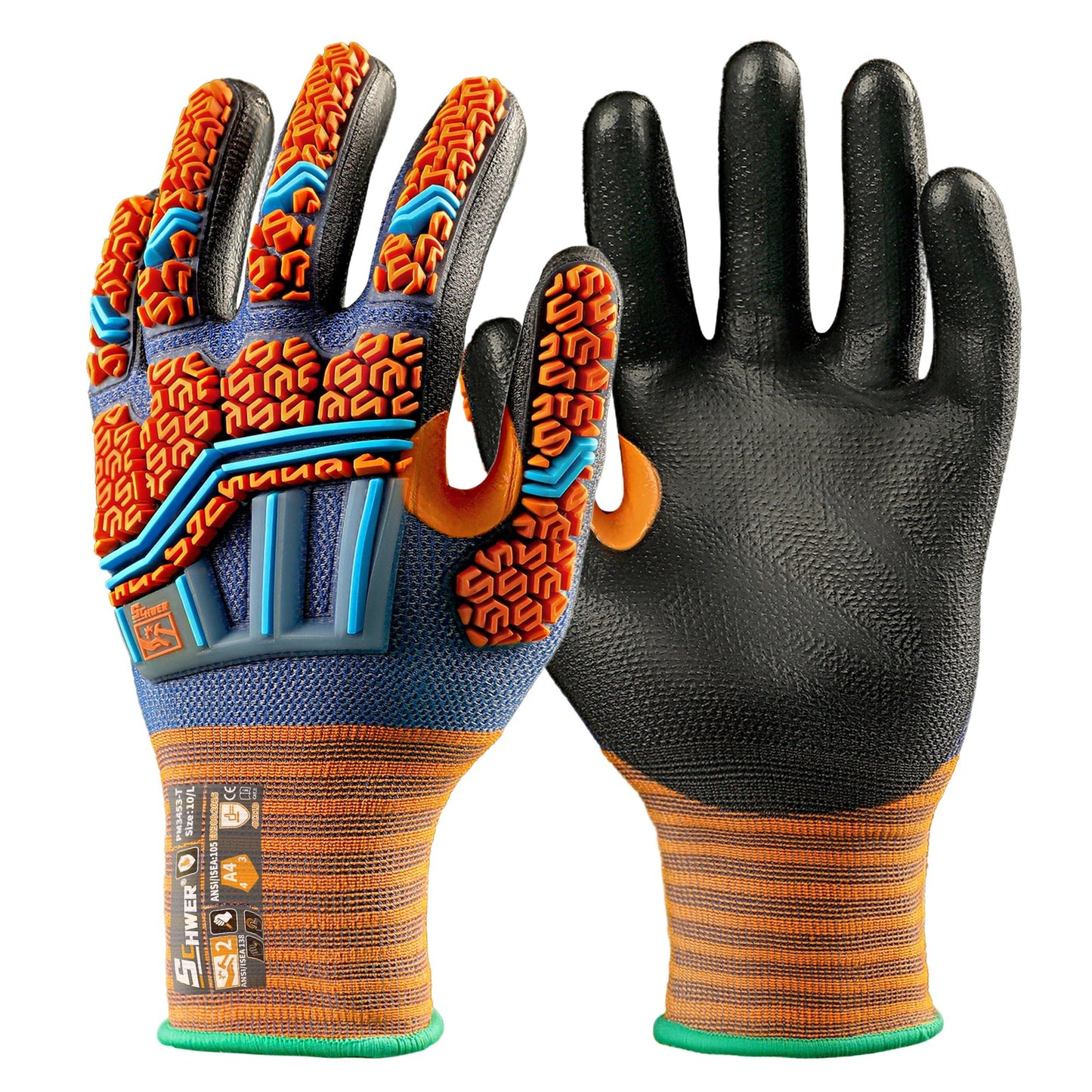 PM3453-T ANSI A6 impact resistant cut gloves front and back views