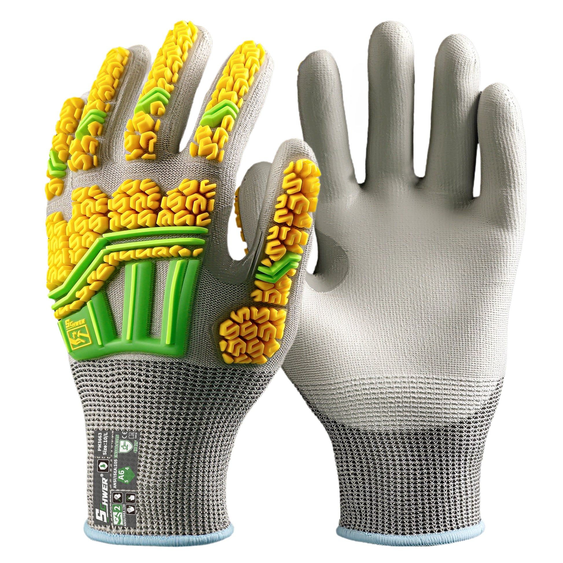 PM3663 ANSI A6 impact resistant cut gloves front and back views