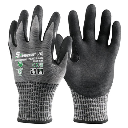 ANSI A9 Cut Resistant Gloves 13-Gauge NBR Sandy Foam Palm Coated Gloves-Schwer® ProMax PR3326-BW