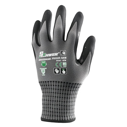 ANSI A9 Cut Resistant Gloves 13-Gauge NBR Sandy Foam Palm Coated Gloves-Schwer® ProMax PR3326-BW