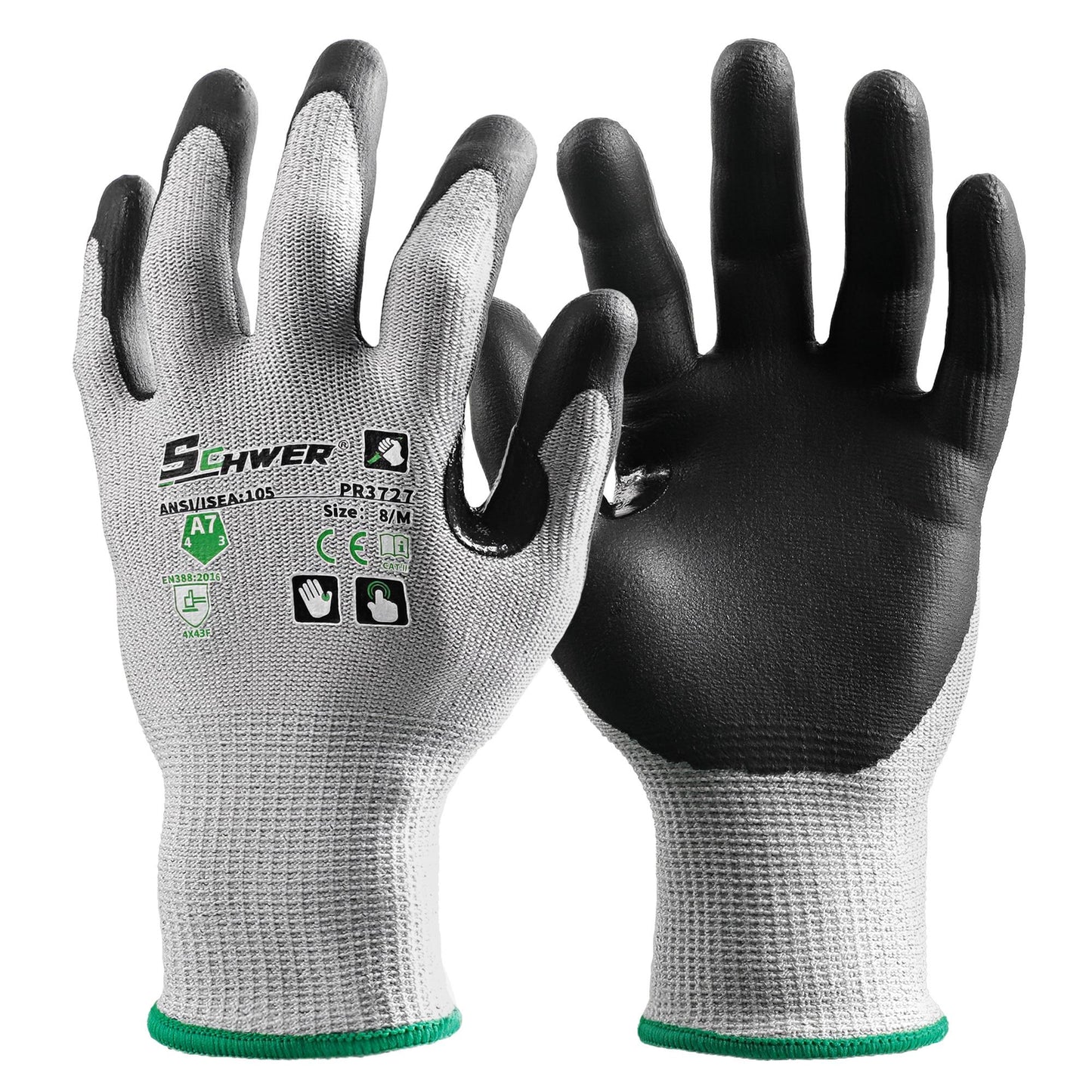 Schwer® ANSI A7 Cut Resistant Gloves 13-Gauge NBR Ultra Foam Palm Coated Gloves-Pro PR3727