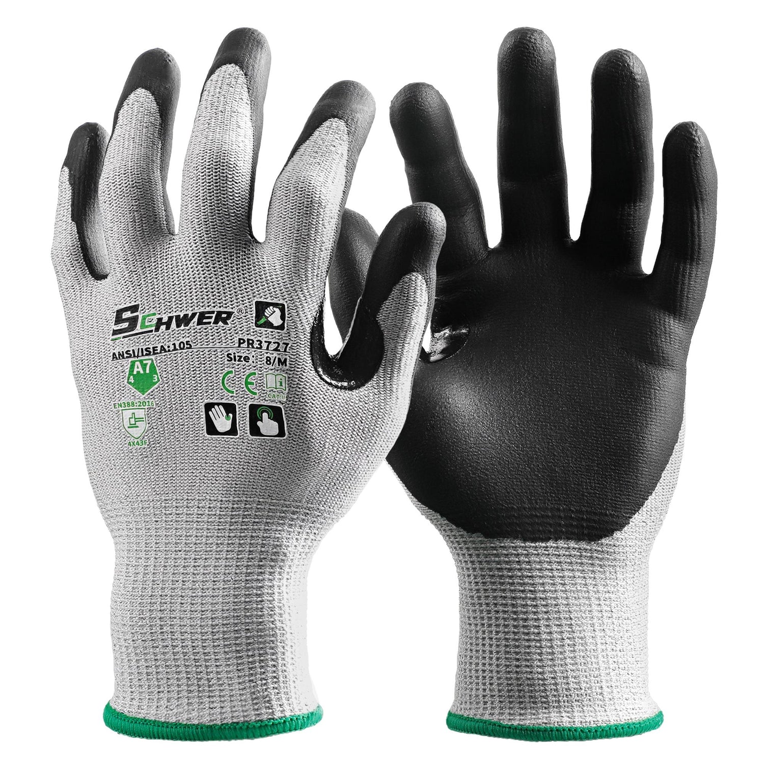 Schwer® ANSI A7 Cut Resistant Gloves 13-Gauge NBR Ultra Foam Palm Coated Gloves-Pro PR3727