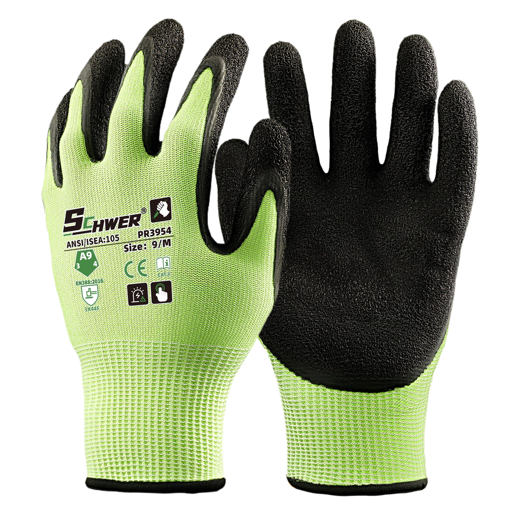 PR3954 ANSI A9 cut resistant gloves front and back views